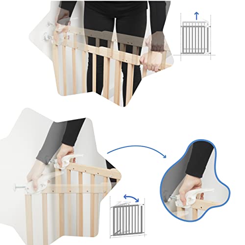 Badabulle Deco Pop, ausziehbares Babygitter aus Holz | 63 bis 106 cm breit | Druck- oder Schraubgitter für Babytüren und Treppengitter