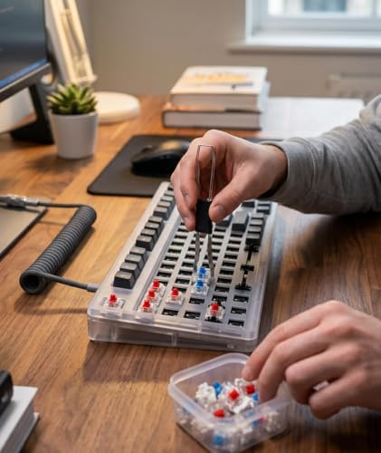 Image of 40 Pcs Keyboard Switches with Piercing, Red Switch Mechanical Keyboard, Key Puller Universal, 40-Pc Red Clicky 3-Pin Tactile Set