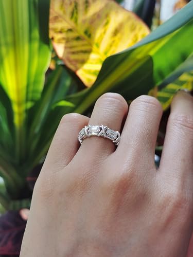 DovEggs Emerald Cut Moissanite Wedding Ring for Women 3.5CTW Total 3x5mm GHI Color Moissanite Lab Created Diamond Moissanite Engagement Ring Full Eternity Wedding Ring 14K Gold QUALITY Sterling Silver4