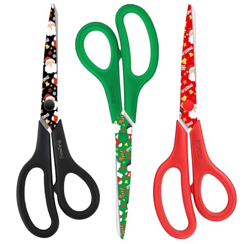 iBayam All Purpose Scissors for Construction Scrapbook Kraft Craft Paper, Gifts Wrapping Packing Paper Cutter Tool, 3 Pack Ultra Sharp 8' Thick Blade Comfort-Grip Scissors for Moving Package Supplies