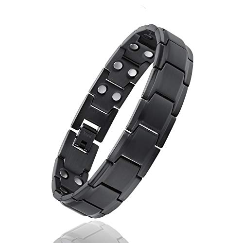 USWEL Mens Titanium Bracelets Double Magnet Wide Titanium Magnetic Therapy Bracelet Pain Relief for Arthritis and Carpal Tunnel, 8.5