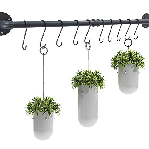 OROPY 39 inch Pot Bar Rack Wall Mounted Detachable Pans Hanging Rail Kitchen Lids Utensils Hanger with 14 S Hooks Black