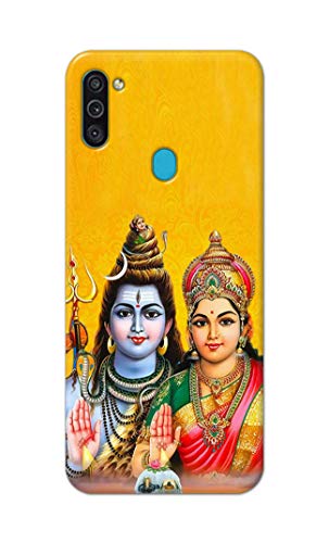 Image of PRINTFIDAA Lord Shiva Parvati Yellow Background Printed Designer Hard Back Case Cover for Samsung Galaxy M11 / Samsung A11, SM-M115F / DSN -(SS) MVN1008