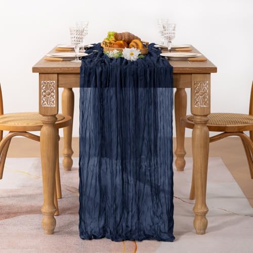 Image of MLMC 2 Pack Navy Blue Table Runner 10ft Rustic Summer Cheesecloth Table Runner Gauze Cheese Cloth Centerpiece Decororations 35x120 Inches for Wedding Baby Shower Outdoor Picninc Decor