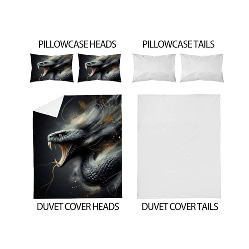 Housse de couette serpent noir microfibre 200x200 avec fermeture éclair pratique