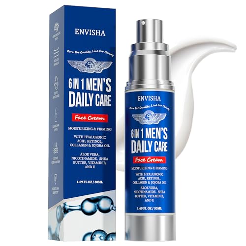 ENVISHA Hidratante facial masculino, hidratante profundo 6 em 1 com colágeno, ácido hialurônico, vitamina E e B, hidratante facial masculino, cuidado hidratante diário