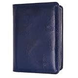 Kandouren RFID Blocking Passport Holder Cover Case,travel luggage passport wallet made with Blue Map Crazy Horse PU Leather for Men & Women