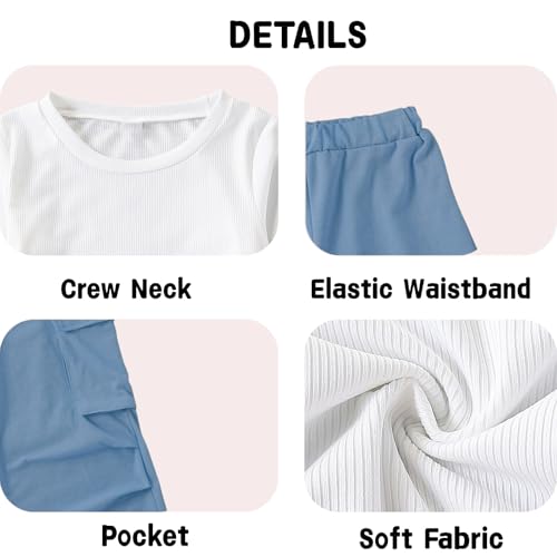 Image of Azmxynol Girls Clothes 2 Piece Outfit Ribbed T-Shirt Top + Cargo Pants, Girls Fall Clothing Set, Sizes 5-16 Years