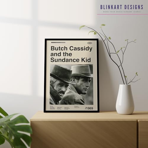 Image of BLINKART Butuch Cassidy Movie Poster Frame 8x12 Inch | Premium 300 GSM Paper Wall Print | Mid Century Vintage Film Artwork for Home, Bedroom, Living Room, Office | Framed Photo Decor