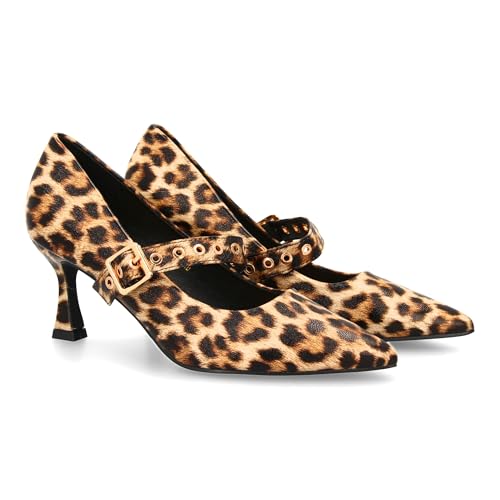 95463 Zapato de Salon, con Pulsera Ajustable, Hebilla Metalica y Ojales. Punta y Tacon Fino, Ideal para Otono Invierno. Leopardo Talla 41 95463 Zapato de Salon, con Pulsera Ajustable, Hebilla Metalica y Ojales. Punta y Tacon Fino, Ideal para Otono Invierno. Leopardo Talla 41