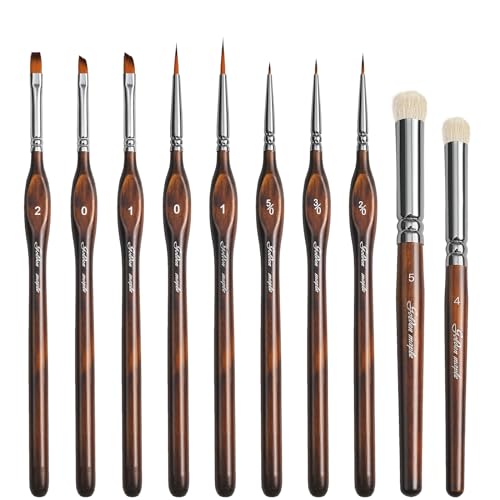 Image of Detail Paint Brushes Dry Brushes, Golden Maple 10PC Flat Miniature Dry Paint Brushes Fine Detail Paint Brush Set for Acrylic, Oil, Watercolor & Figurine