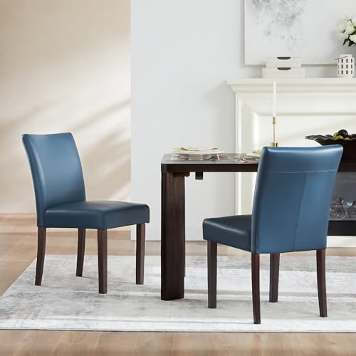 Watson & Whitely Upholstered Kitchen & Dining Room Chairs with Low Back, Faux Leather Armless Dining Chairs with Solid Wood Legs, Set of 2, Blue - Image 3