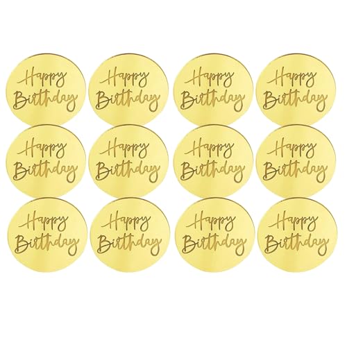 12 Pack Happy Birthday Cupcake Toppers Acrylic Cake Topper Gold Round Cake Decorations, Happy Birthday Cake Topper For Cupcake Party Supplies