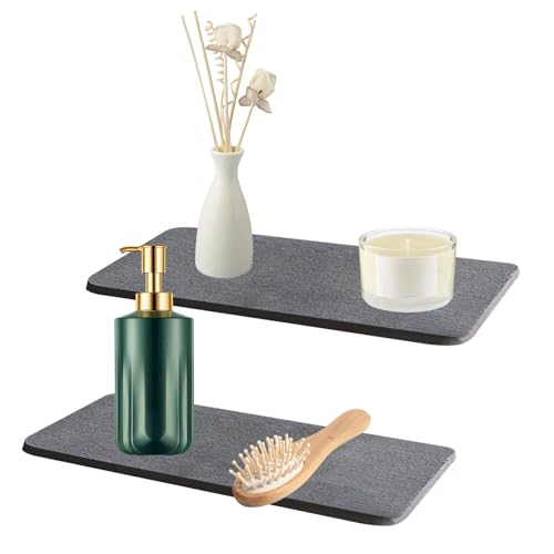 Lot de 2 Plateau en Pierre Absorbant L'eau pour évier, Organisateur d'évier, Dessous de Verre Antidérapant en Diatomite, Tapis de Séchage Rapide Instantané pour le Comptoir de Cuisine (2, Gris Foncé)