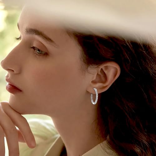 Sterling Silver Large Hoop Earrings for Women - Hypoallergenic Cubic Zirconia Loop Earrings for Ladies for Sensitive Ears Lightweight Fashion Huggie Earrings,30MM,for Her for Christmas Birthday Gifts3