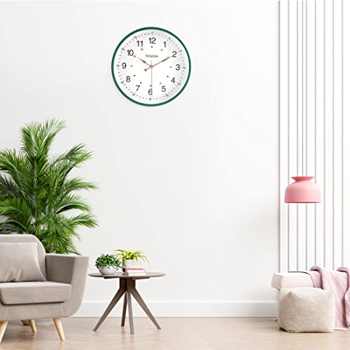 Tonzom Glass Wall Clock 12 Inch Silent Battery Operated Quartz Wall Clock 24 Hour Arabic Numerals Easy To Read Clock Golden Hands Green Frame Modern Wall Clock Decor For Home Office #TOP5