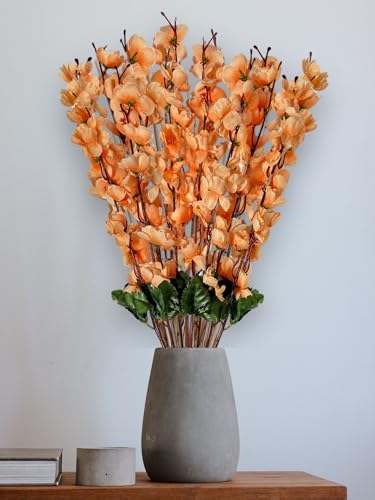 Image of ARTSY Artificial Flowers Bunch for Decoration Cherry Blossom, Ideal for vase, Home, Office Decor, Gifts, Craft, Artificial Plants for Decoration, Without vase, Peach, Combo, 2 Piece, 55 cm Height |