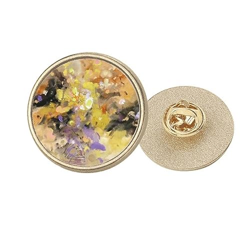 Broche fleur dorée Automne Peinture à l'Huile en métal ciselé et finition artistique