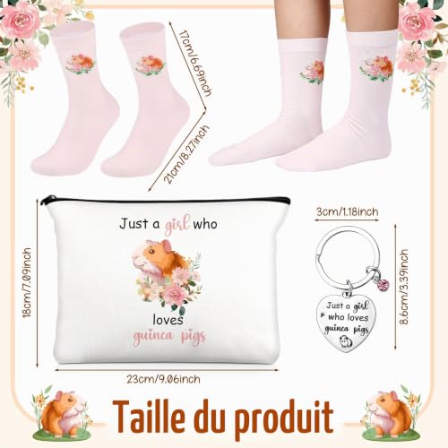 Photect 3 Pièces Cadeau pour Amoureux des Animaux pour Femmes Incluses Trousse de Maquillage Chaussettes et Porte-Clés en Acier Inoxydable pour Anniversaire, Thanksgiving, Noël(Cochon d'Inde) – vue 3