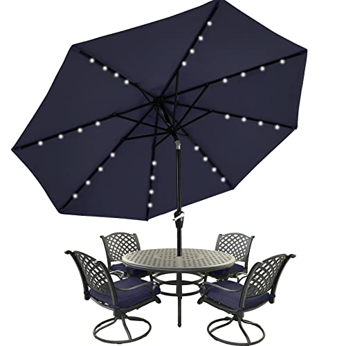 Image of MASTERCANOPY 11ft Patio Umbrella with Solar Lights, Navy Blue