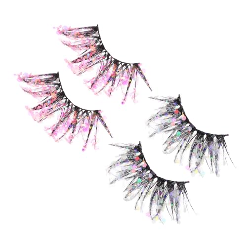 PLAFOPE Kit De 2 Pares De Pestañas Postizas Con Purpurina De Aspecto Natural Para Mujeres