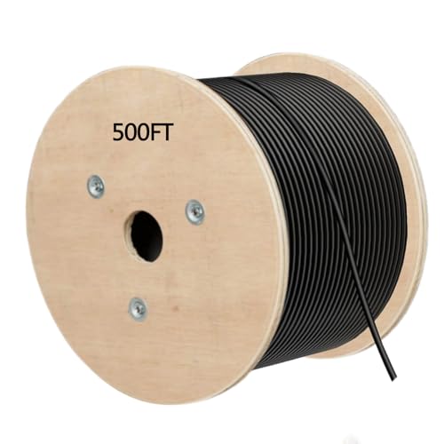 Image of Cat6 Bulk Ethernet Cable 500ft, 23AWG Solid CCA, Waterproof PE Jacket, Rigid Durable Outdoor, Wooden Spool for Easy Pulling, Direct Burial & Conduit Runs - Black