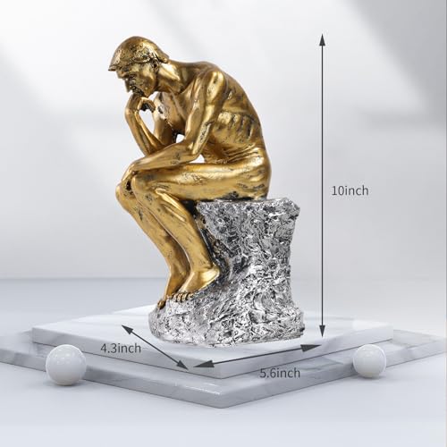 Estatua Decorativa Pensador 10 pulg Resina Bronze Dorado miniatura 3