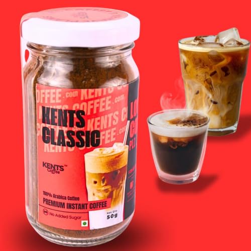 Image of Kents Coffee Classic Instant Coffee (50g) | 100% Arabica from Chikmagalur | Low Acid Coffee | Medium Roast, Rich & Smooth Taste | No Added Sugar & No Preservatives | Espresso, Latte & Cappucino| Hot & Cold Coffee | 50g Unbreakable Jar