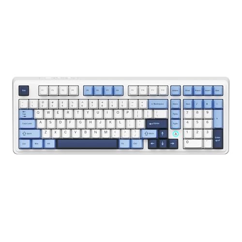 NACODEX Ajazz AK980 Blue White Wireless Mechanical Gaming Keyboard,Tri-Mode BT5.0/2.4GHz/USB-C Hot Swappable RGB Backlit Computer Gaming Keyboards for PC/Tablet/PS/Xbox