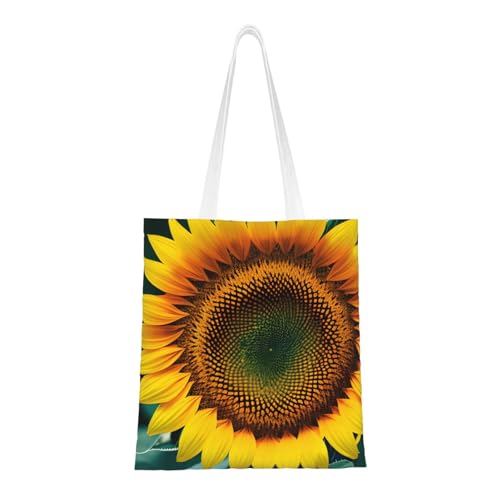 You Are My Sunshine Sunflower Print Reusable Canvas Tote, Shopping Bag With Handles For Daily And Grocery Use