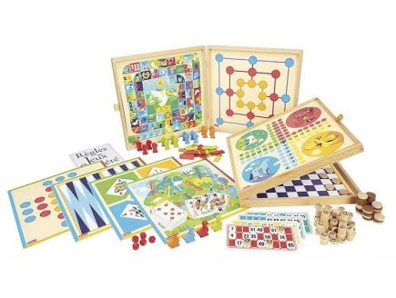 Malette Multi Jeux de Societe 150 regles - Coffret Jeux Classiques, Traditionnels - pions en Bois et Carte Tigre - Jeu Famille Enfant