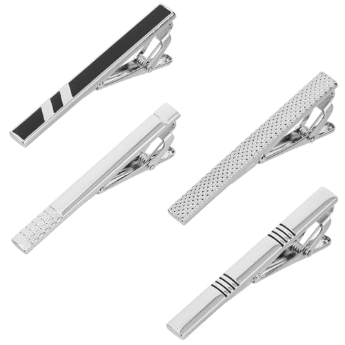 4 Pack Stainless Steel Tie Clips For Men, Classic Silver Ties Bars for Regular Ties, Men's Tie Clips for Formal Business Wedding Party Fathers Day Gift