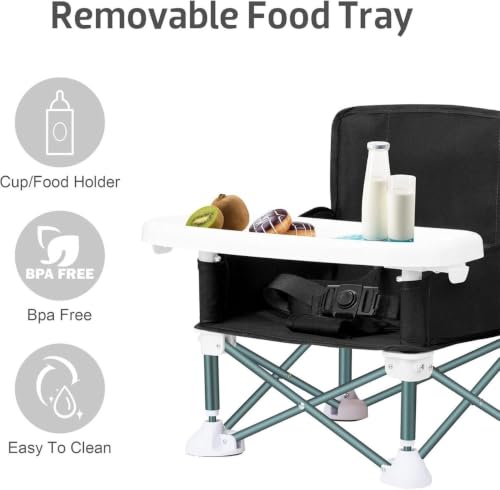 Image of Portable Baby Foldable High Chair with Detachable Feeding Tray, Kids Dining Booster Seat with Safety Belt, Lightweight Foldable Infant Feeding Chair for Home, Dining & Travel (Black)