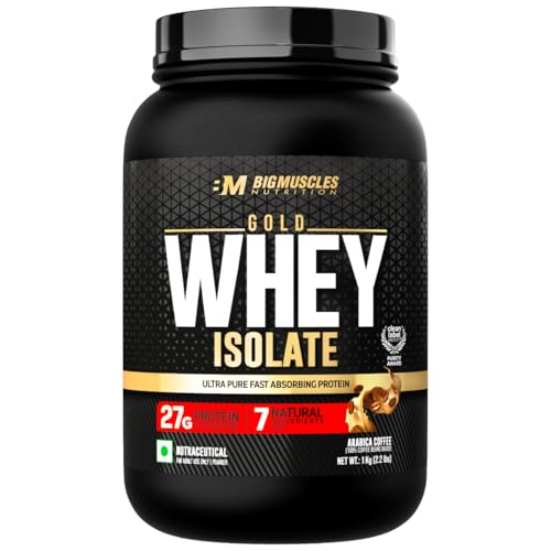 Image of Bigmuscles Nutrition Gold Whey Isolate (1kg, Arabica Coffee) | 27g Whey Protein Isolate 90% | 7 Natural Ingredients Only | 0 Added Sugar | Clean Label Project Purity Award USA