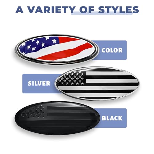 Image of Front Grill Rear Tailgate Emblem for Ford, American Flag Decal Badge, Aluminum Oval Overlay Front Grill Rear Tailgate, Universal Car Exterior Accessories Compatible with Ford F150 F250 F350