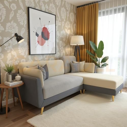 Image of Windsor 4 Seater L Shape Sofa Set for Living Room Grey-Beige (RHS) | Sofa Set 4 Seater | Fabric Sofa Couch for Festival Gifts- 1 Year Warranty