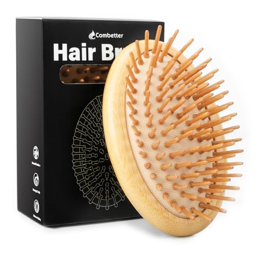 Combetter Spazzola di bambù per la crescita dei capelli (design senza manico), h, mini massaggiatore del cuoio capelluto setole di bambù spazzola per capelli districante per donne, uomini e bambini