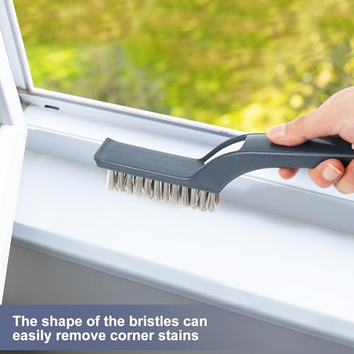 Image of PEUTIER 2pcs Hard Bristle Crevice Cleaning Brushes and 2pcs Hooks, Multifunctional Gap Cleaning Brush Grout Cleaner Scrub Brush for Household Use Shower Tile Kitchens Bathrooms Window Toilet (Blue)