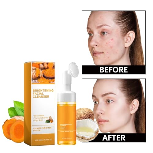 Yaper 2 Pcs Turmeric Foaming Face Wash,Deep Cleansing and Exfoliating Glow Wash Turmeric Facial Cleanser With Brush. - Image 3