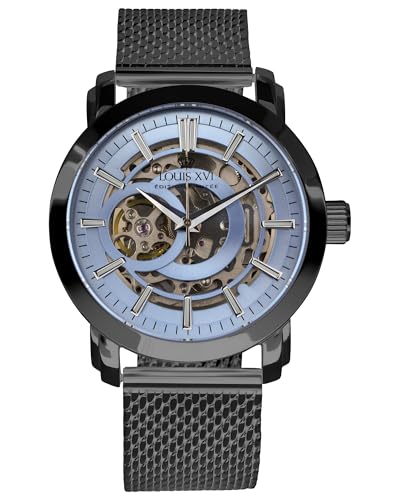 LOUIS XVI Versailles 2.0 Automatique 1931 - Ø 43,5 mm - Montre pour homme - Étanche - Montre squelette - Bracelet noir - Cadran bleu - Montre automatique,...