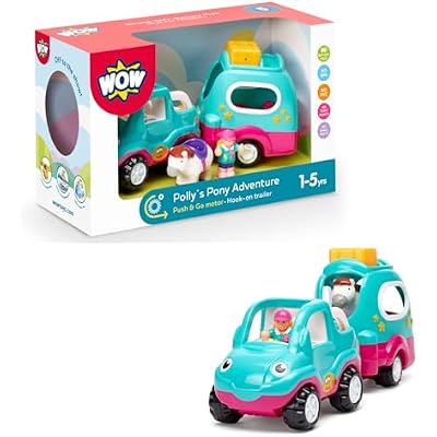 Wow Toys Pollys Pony Adventure Friction Powered Toy Car with Horse Trailer, Rider & Pony Figures | No Batteries, Durable Toddler Toy for Ages 15