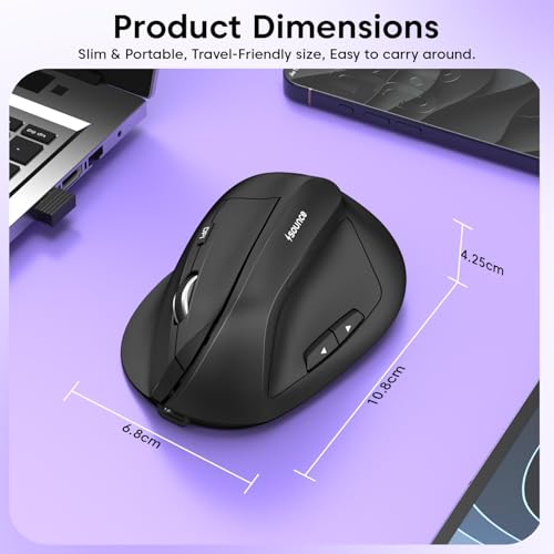 Image of Sounce ErgoFlow Vertical Wireless Mouse - Bluetooth & 2.4GHz Dual Mode, 800 /1600 /2400 /3200 /4000 DPI Adjustable, 6 Buttons, Rechargeable Battery, Silent Click, Ergonomic Design (Black)