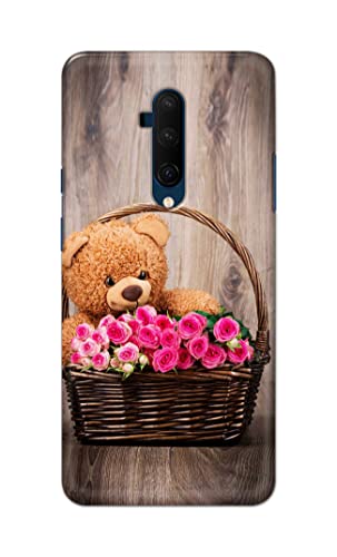 Image of PRINTFIDAA Roses and Teddy Bear in The Wicker Hard Back Cover for OnePlus 7T Pro /OnePlus 7 Pro Back Cover -(P6) KAT1004