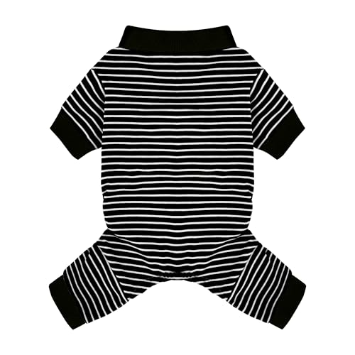Paiaite Black Striped Dog Pajamas: 4-Legged Cotton Stretchable Jumpsuit Pjs - Lightweight Cozy Puppy Onesie Clothes, Comfortable Pet Sleepwear for Hair Shedding Coverage M