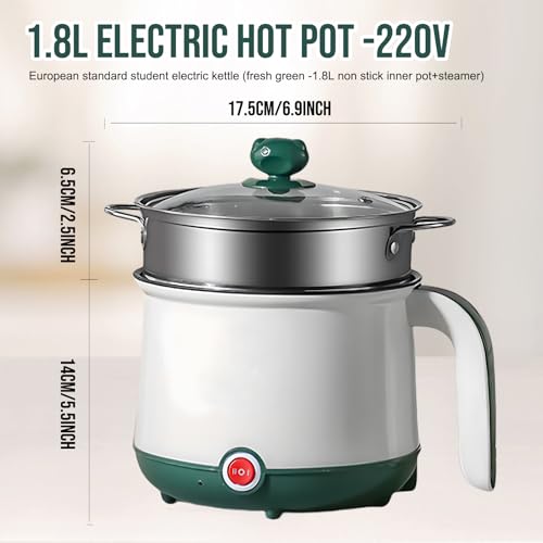 Mini Cuiseur Antiadhésif, 1.8 L Cocotte Électrique, Marmite Portable, Mini Cuiseur Portable Pour Steak, Pâtes, Œufs, Avoine, Ramen, Avec Cuiseur Vapeur Vert(Blanc + Vert) – Image 3