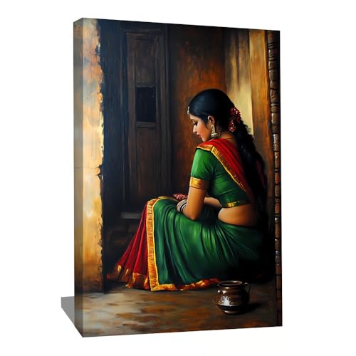 Tableau Femme Indienne - Impression Sur Toile Avec Cadre Zen - Décoration Murale Spirituelle - Tableau Méditation - Toile Moderne Design Salon - Décoration...