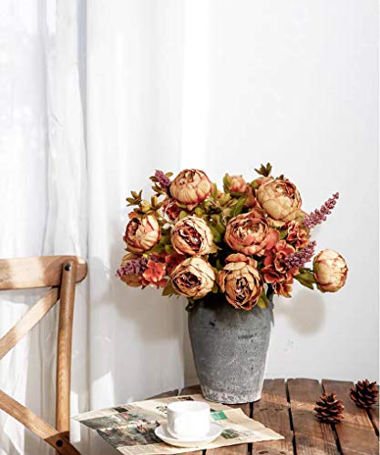 Jyihope Coffee Flowers Artificial Peony Silk Flowers Fake Peonies Vintage Bouquet Home Table Centerpieces Wedding Decoration (Coffee) #TOP3