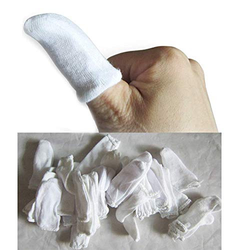 EPRHAY Hochwertige Baumwoll-Fingerlinge, Fingerschutz, bequem, atmungsaktiv, absorbiert Schweiß, wiederverwendbar, schützt die Wunde vor Infektionen, 200 Stück, weiß Cover