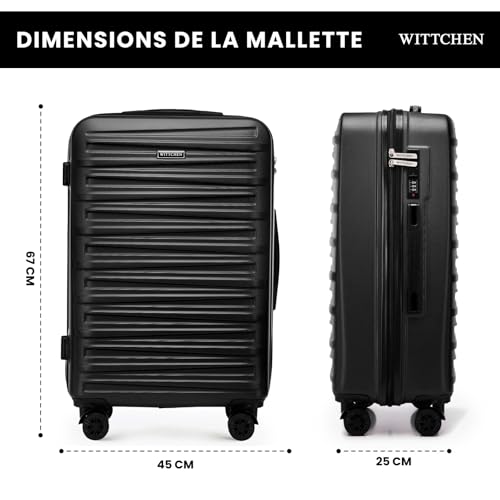 WITTCHEN Skyspeed Line Valise Moyenne Valise Coque Dure ABS Valise à roulettes Trolley Valise de Voyage Serrure combinée Poignée télescopique 4 roulettes Noir Air France/Easyjet/Ryanair – vue 2