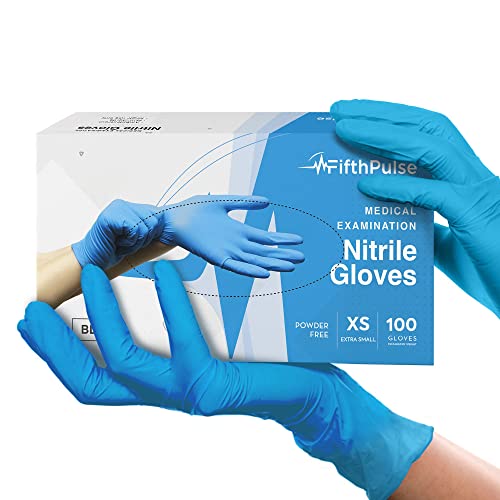 FifthPulse Blue Nitrile Medical Gloves X Small 100 Count - Surgical Grade Latex Free Disposable Gloves